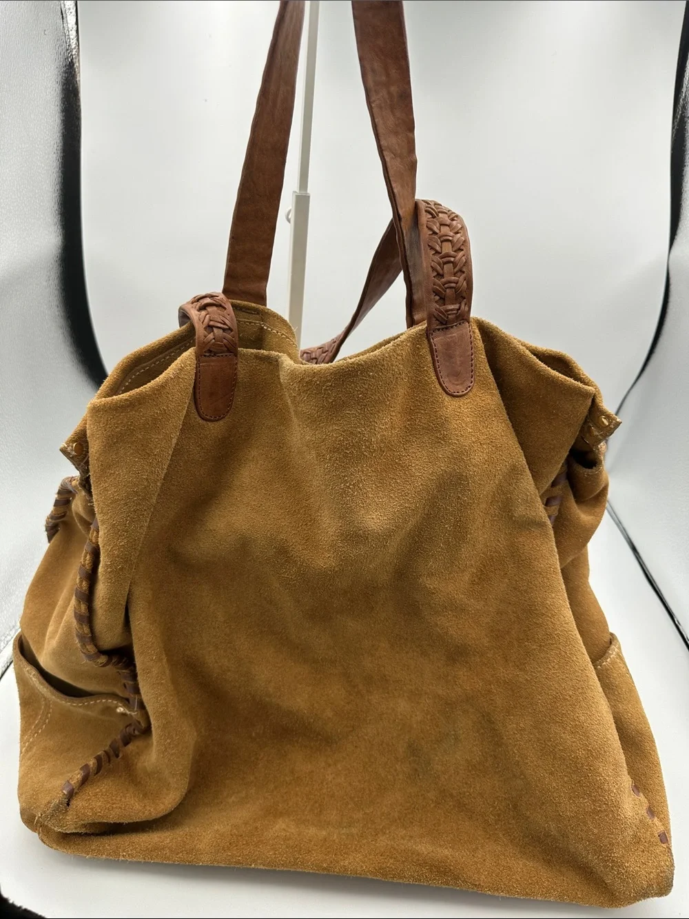 Massimo Dutti Large Suede  Bag with Woven Handles